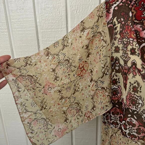 Bay Studio Women Short Sleeve Boho Hippie Fairy Midi Dress Sheer Brown Large - Picture 2 of 7